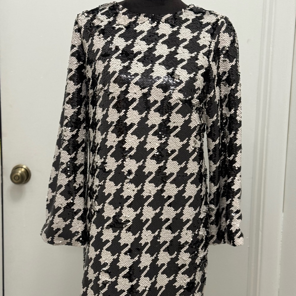 NWT Tyler Boe  Black and White Houndstooth Sequin Dress